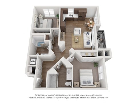 Floor plan for 2 beds, 2 baths, 1049 sqft